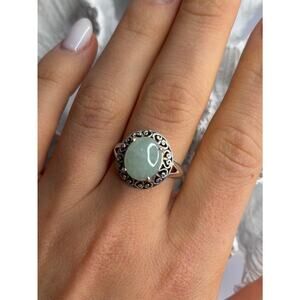 925 Sterling Silver Jadeite Ring Size 9